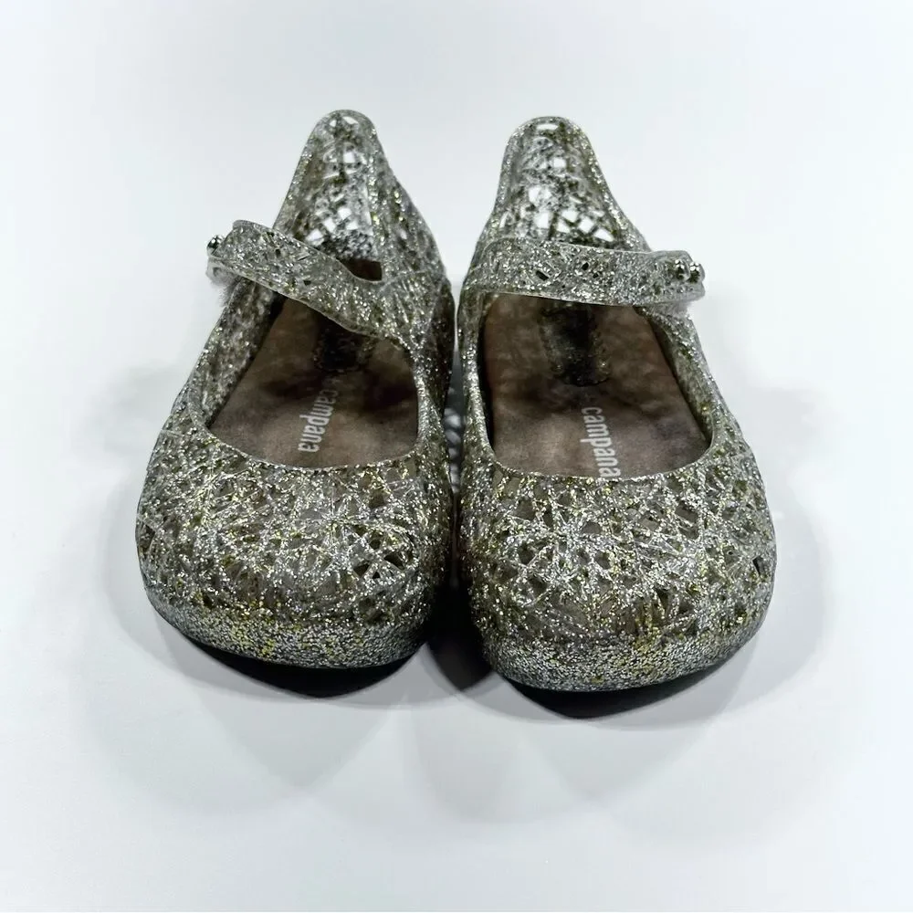 Mini Melissa gold glitter campana woven Mary Jane jelly shoe 7